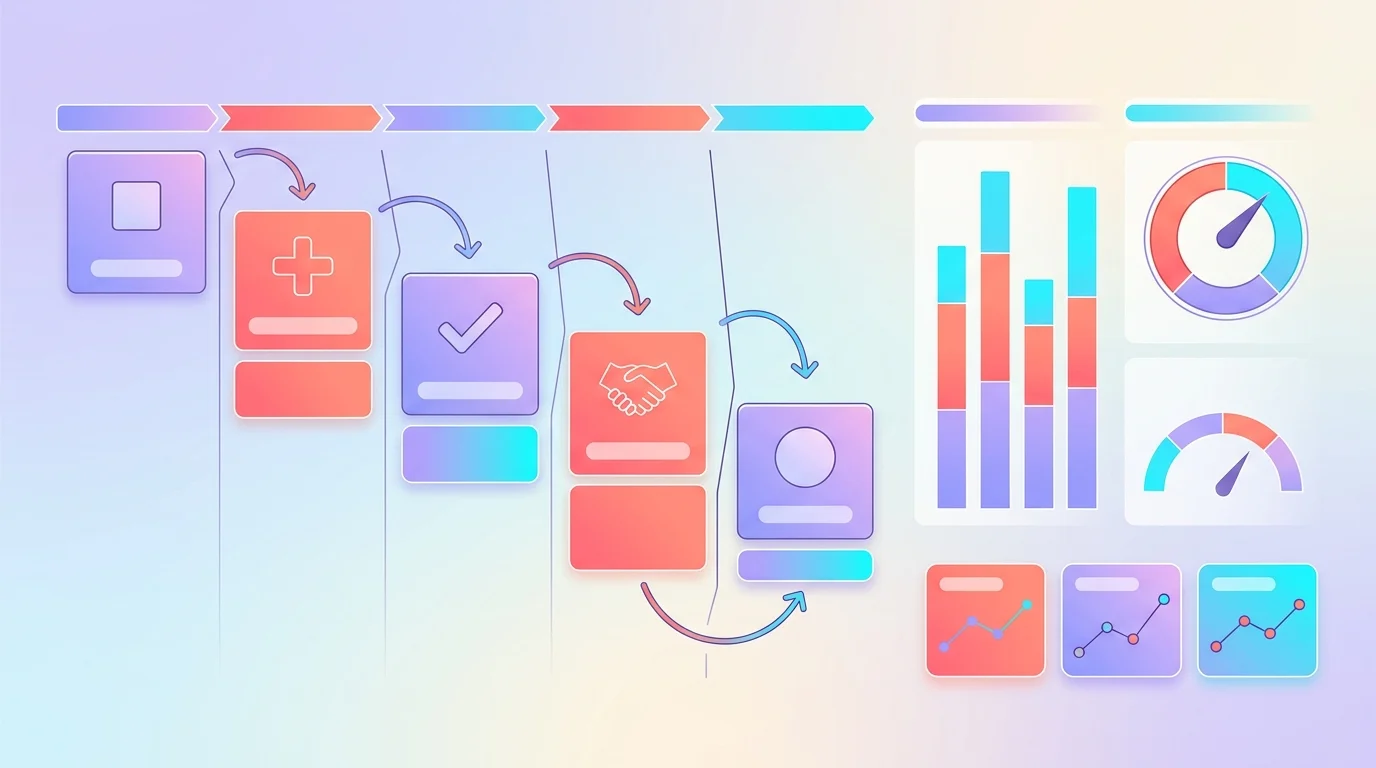 Tableau de bord CRM français affichant un pipeline commercial avec des cartes colorées et des graphiques de performance